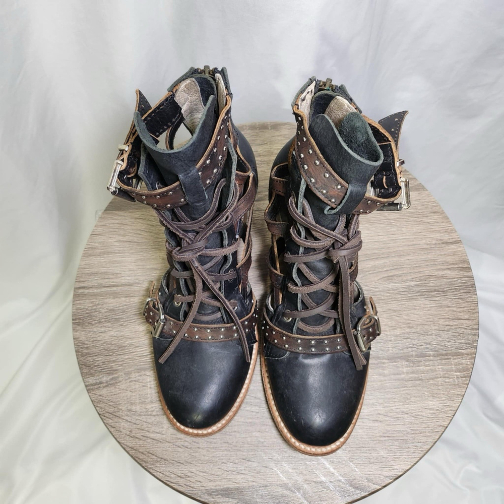 Freebird Cheyenne Multi Strap Lace-Up Leather Bootie Sandals Sz 9 Festival - Picture 4 of 11